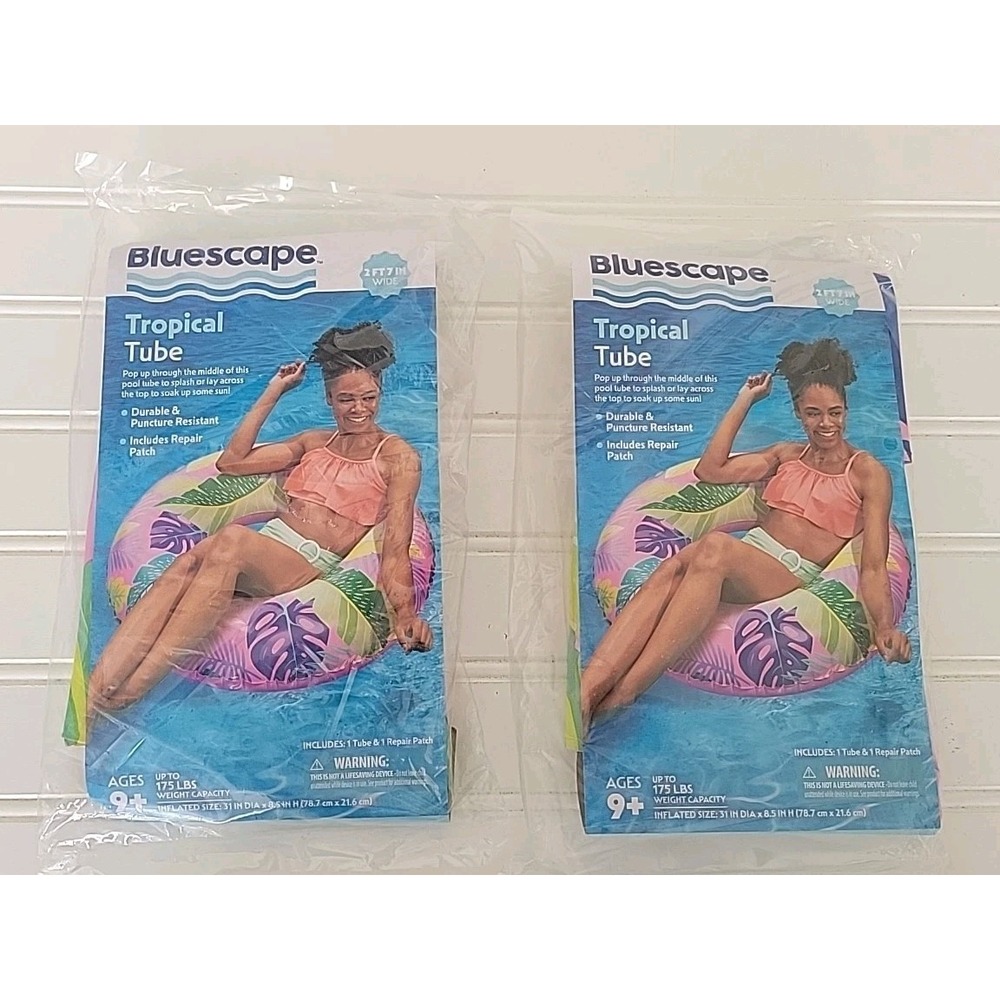 2 PACK Bluescape 31 in. Diameter Inflatable Tropical Tube Donut  Pink Floral New
